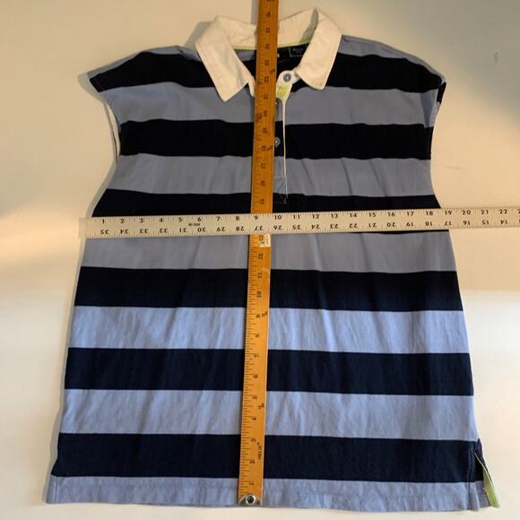 Maeve Top Women M Medium Multi Rugby Striped Cap Sleeve Polo Shirt Anthropologie - Picture 5 of 11